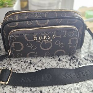 GUESS Logo Pattern Brown Crossbody Bag